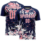 Custom Navy Medium Pink-White Fluid Art Splash Sublimation Soccer Uniform Jersey