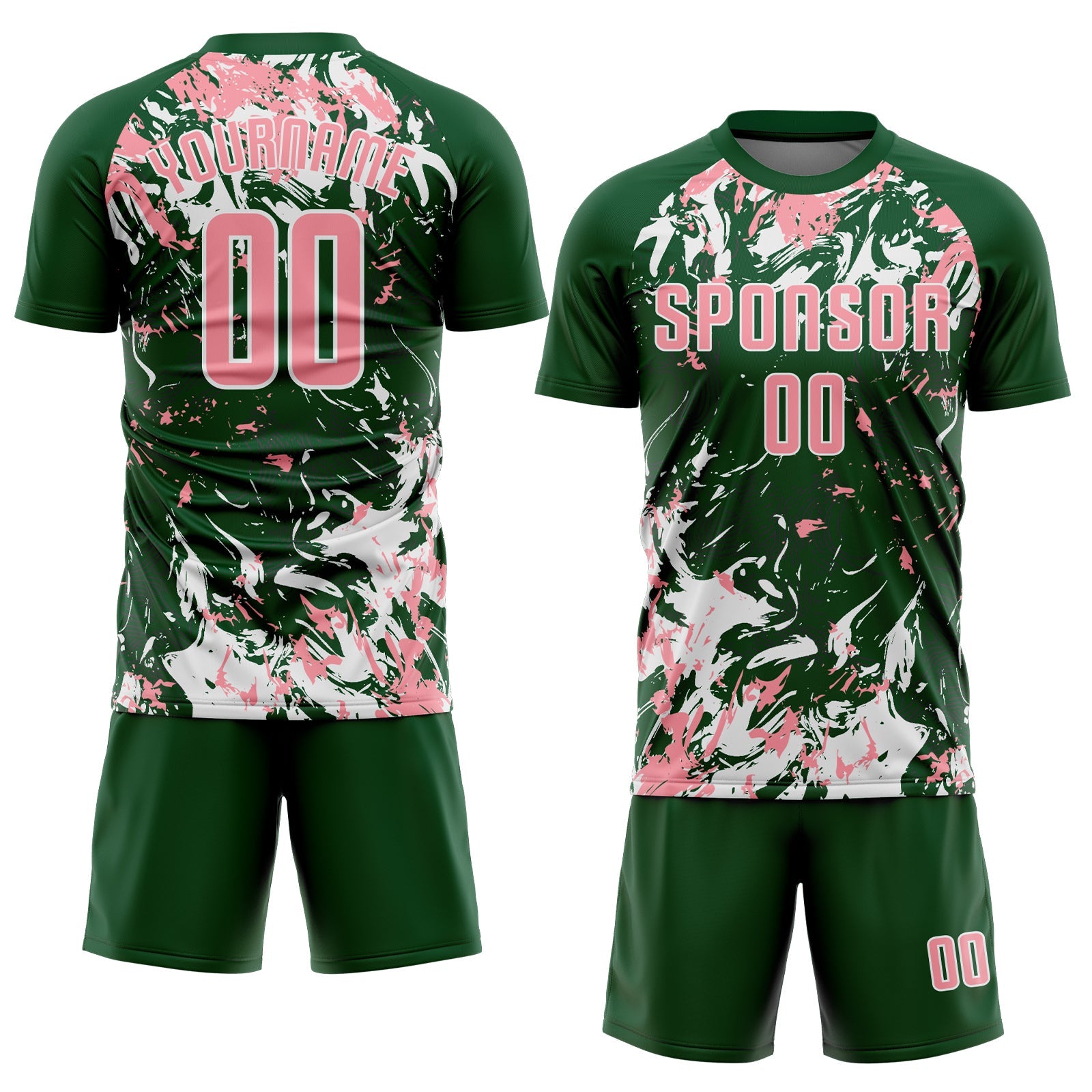 Custom Green Medium Pink-White Fluid Art Splash Sublimation Soccer Uniform Jersey