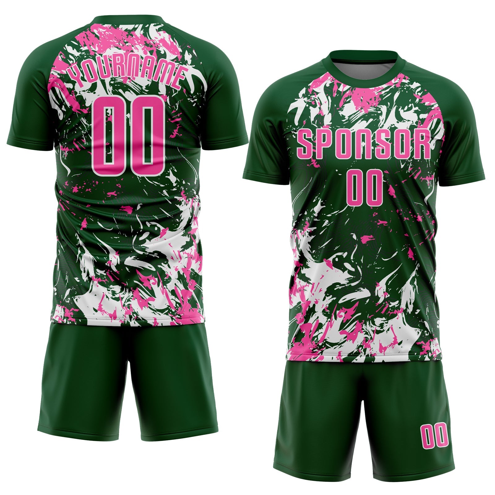 Custom Green Pink-White Fluid Art Splash Sublimation Soccer Uniform Jersey