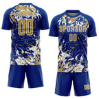 Custom Royal Old Gold-White Fluid Art Splash Sublimation Soccer Uniform Jersey