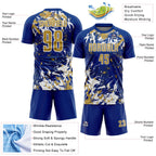 Custom Royal Old Gold-White Fluid Art Splash Sublimation Soccer Uniform Jersey