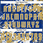 Custom Royal Old Gold-White Fluid Art Splash Sublimation Soccer Uniform Jersey