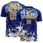 Custom Royal Old Gold-White Fluid Art Splash Sublimation Soccer Uniform Jersey