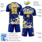 Custom Royal Yellow-White Fluid Art Splash Sublimation Soccer Uniform Jersey