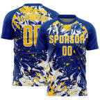 Custom Royal Yellow-White Fluid Art Splash Sublimation Soccer Uniform Jersey