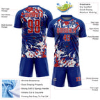 Custom Royal Red-White Fluid Art Splash Sublimation Soccer Uniform Jersey