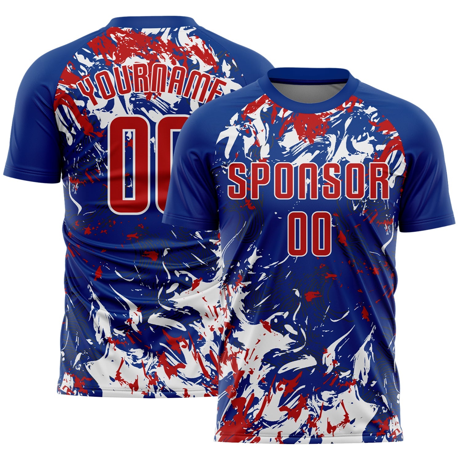 Custom Royal Red-White Fluid Art Splash Sublimation Soccer Uniform Jersey