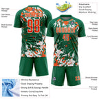 Custom Kelly Green Orange-White Fluid Art Splash Sublimation Soccer Uniform Jersey