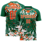 Custom Kelly Green Orange-White Fluid Art Splash Sublimation Soccer Uniform Jersey