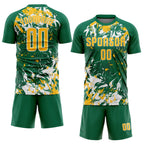 Custom Kelly Green Gold-White Fluid Art Splash Sublimation Soccer Uniform Jersey
