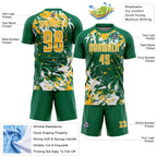 Custom Kelly Green Gold-White Fluid Art Splash Sublimation Soccer Uniform Jersey