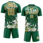 Custom Kelly Green Old Gold-White Fluid Art Splash Sublimation Soccer Uniform Jersey