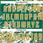 Custom Kelly Green Old Gold-White Fluid Art Splash Sublimation Soccer Uniform Jersey