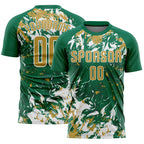 Custom Kelly Green Old Gold-White Fluid Art Splash Sublimation Soccer Uniform Jersey