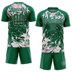 Custom Kelly Green Light Pink-White Fluid Art Splash Sublimation Soccer Uniform Jersey