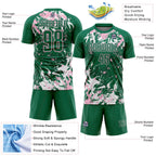 Custom Kelly Green Light Pink-White Fluid Art Splash Sublimation Soccer Uniform Jersey