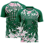 Custom Kelly Green Light Pink-White Fluid Art Splash Sublimation Soccer Uniform Jersey