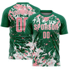 Custom Kelly Green Medium Pink-White Fluid Art Splash Sublimation Soccer Uniform Jersey