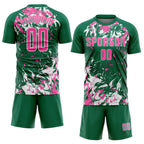 Custom Kelly Green Pink-White Fluid Art Splash Sublimation Soccer Uniform Jersey