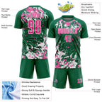 Custom Kelly Green Pink-White Fluid Art Splash Sublimation Soccer Uniform Jersey