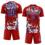 Custom Red Royal-White Fluid Art Splash Sublimation Soccer Uniform Jersey