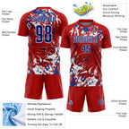Custom Red Royal-White Fluid Art Splash Sublimation Soccer Uniform Jersey