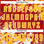 Custom Red Gold-White Fluid Art Splash Sublimation Soccer Uniform Jersey