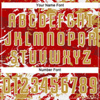 Custom Red Old Gold-White Fluid Art Splash Sublimation Soccer Uniform Jersey