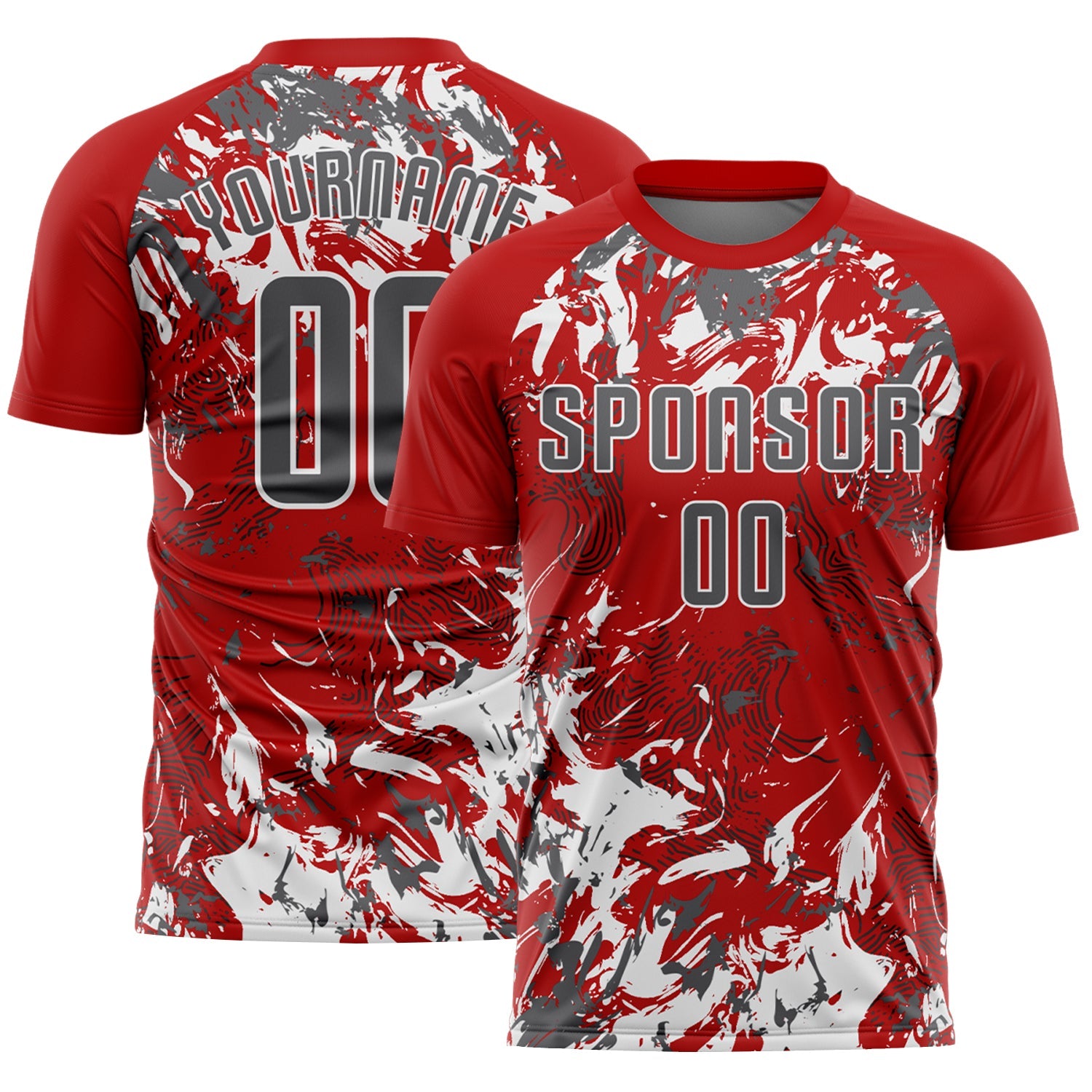 Custom Red Steel Gray-White Fluid Art Splash Sublimation Soccer Uniform Jersey