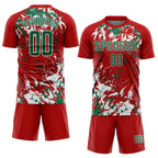 Custom Red Kelly Green-White Fluid Art Splash Sublimation Soccer Uniform Jersey