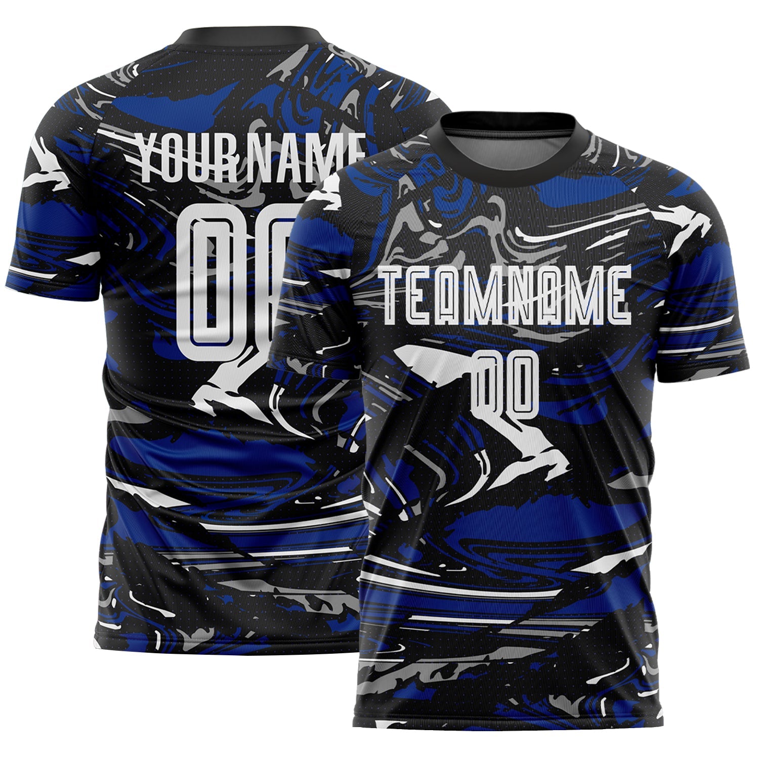 Custom Figure White Black-Royal Fluid Art Splash Sublimation Soccer Uniform Jersey