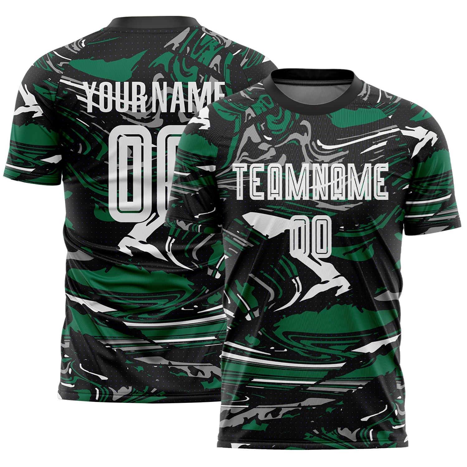 Custom Figure White Black-Kelly Green Fluid Art Splash Sublimation Soccer Uniform Jersey