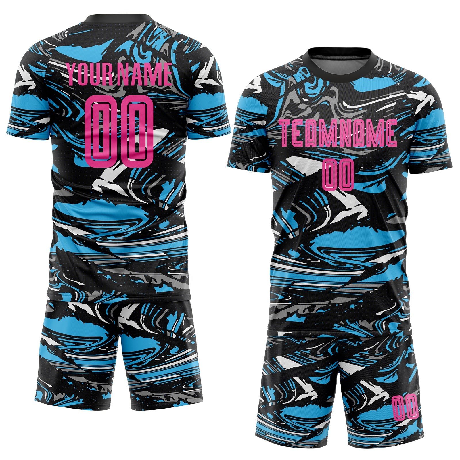 Custom Figure Pink Black-Sky Blue Fluid Art Splash Sublimation Soccer Uniform Jersey