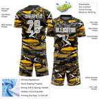 Custom Figure White Black-Gold Fluid Art Splash Sublimation Soccer Uniform Jersey