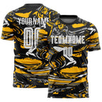 Custom Figure White Black-Gold Fluid Art Splash Sublimation Soccer Uniform Jersey
