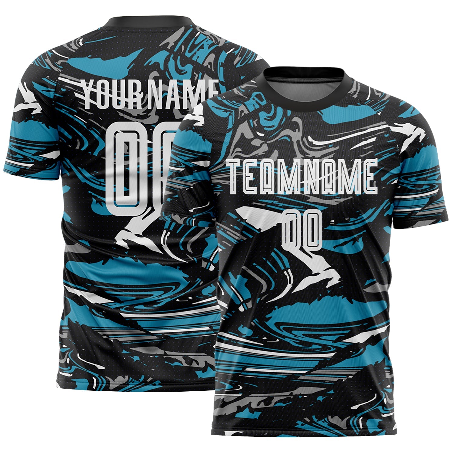 Custom Figure White Black-Panther Blue Fluid Art Splash Sublimation Soccer Uniform Jersey