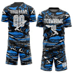 Custom Figure White Black-Powder Blue Fluid Art Splash Sublimation Soccer Uniform Jersey