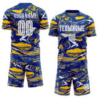Custom Figure White Royal-Yellow Fluid Art Splash Sublimation Soccer Uniform Jersey