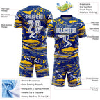 Custom Figure White Royal-Yellow Fluid Art Splash Sublimation Soccer Uniform Jersey