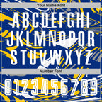 Custom Figure White Royal-Yellow Fluid Art Splash Sublimation Soccer Uniform Jersey