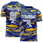 Custom Figure White Royal-Yellow Fluid Art Splash Sublimation Soccer Uniform Jersey