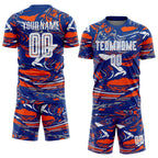 Custom Figure White Royal-Orange Fluid Art Splash Sublimation Soccer Uniform Jersey