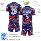 Custom Figure White Royal-Orange Fluid Art Splash Sublimation Soccer Uniform Jersey