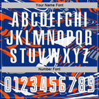 Custom Figure White Royal-Orange Fluid Art Splash Sublimation Soccer Uniform Jersey