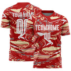 Custom Figure White Red-Cream Fluid Art Splash Sublimation Soccer Uniform Jersey