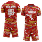Custom Figure White Red-Old Gold Fluid Art Splash Sublimation Soccer Uniform Jersey