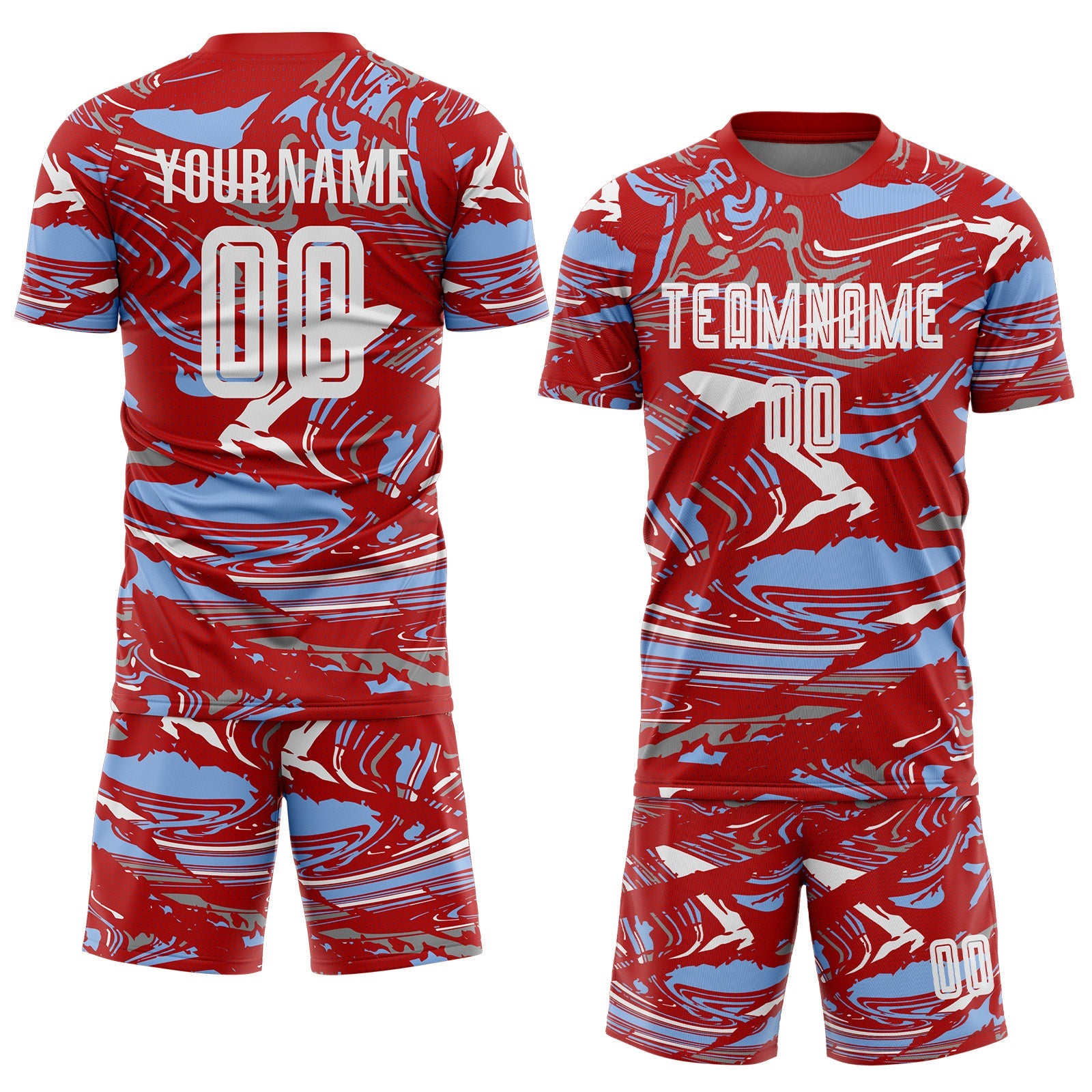 Custom Figure White Red-Light Blue Fluid Art Splash Sublimation Soccer Uniform Jersey