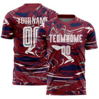 Custom Figure White Crimson-Navy Fluid Art Splash Sublimation Soccer Uniform Jersey