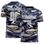 Custom Figure White Navy-Cream Fluid Art Splash Sublimation Soccer Uniform Jersey