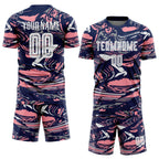 Custom Figure White Navy-Medium Pink Fluid Art Splash Sublimation Soccer Uniform Jersey